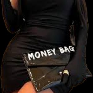 Black Patent Leather "Money Bag" Envelope Clutch